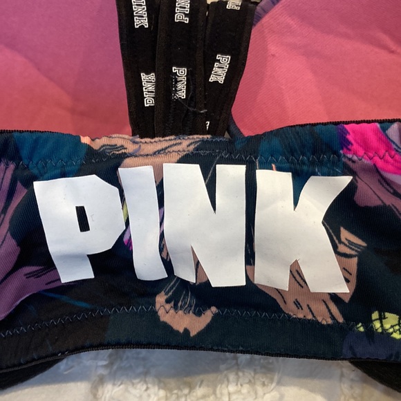 Pink wear everywhere push up black floral strappy racerback size 36DD! - Picture 3 of 7